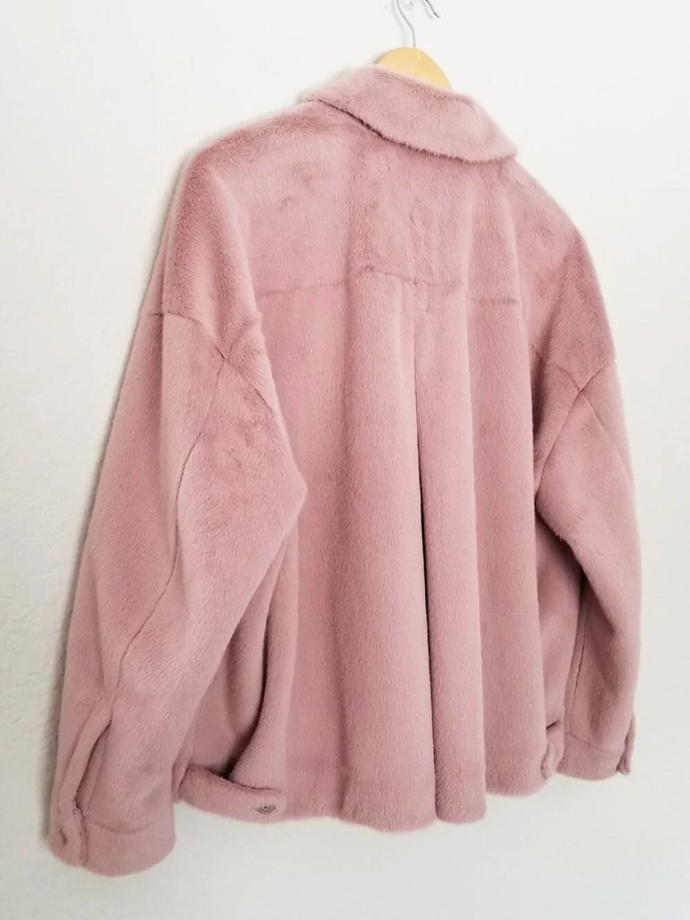 Free People We the Free Cozy Opal Swing Jacket in Pink Size S Faux Fur Teddy $98